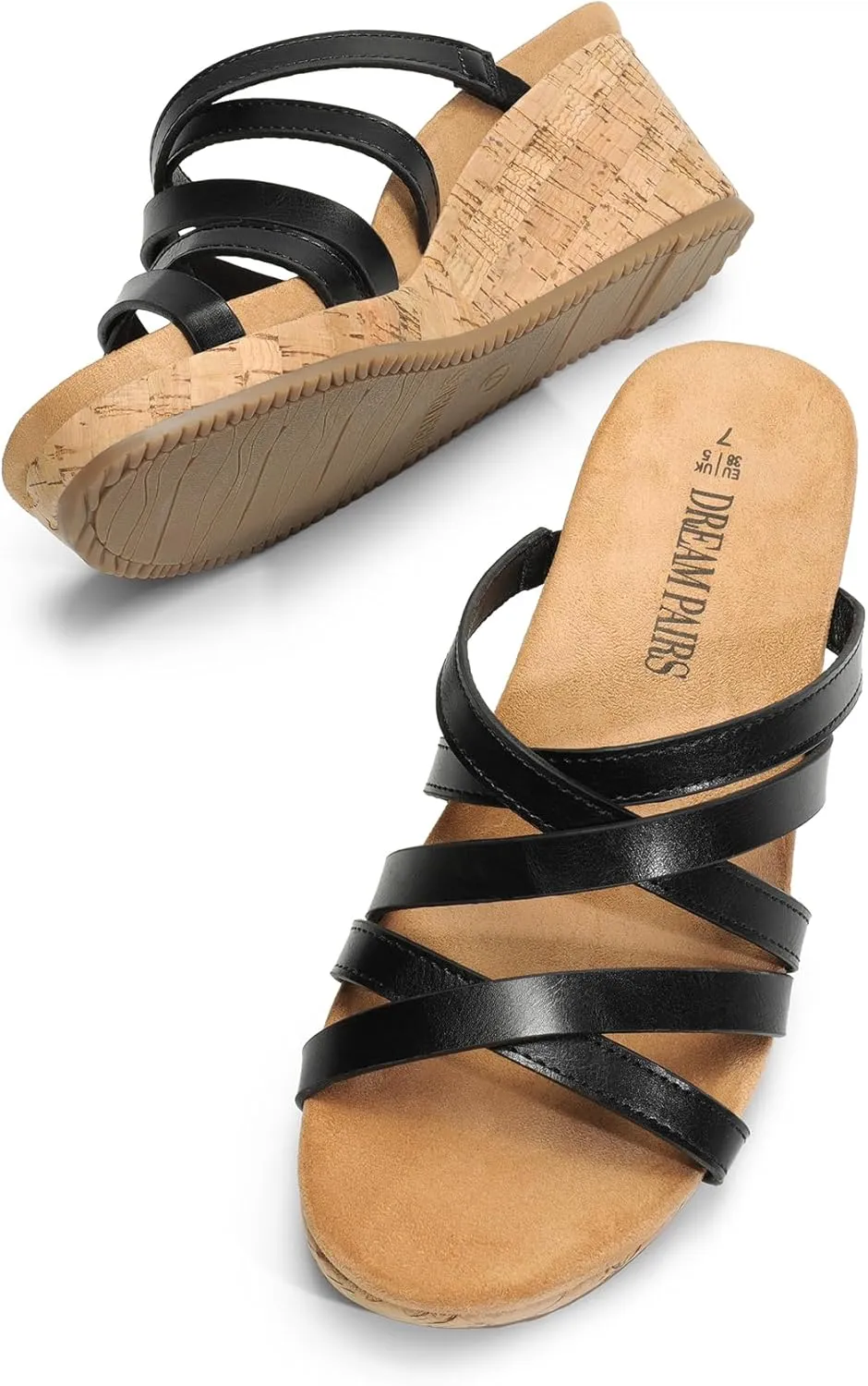 DREAM PAIRS Dressy Wedge Sandals for Women Casual Summer, Comfort Cork Strappy Platform Slides Sandals