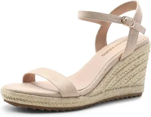 DREAM PAIRS Espadrilles Wedge Sandals for Women, Women's Open Toe Summer Dressy Sandals with Adjustable Ankle Strap and Soft Footbed