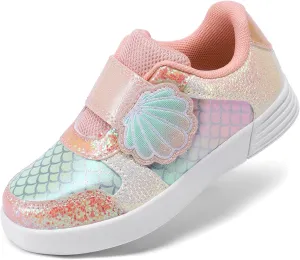 DREAM PAIRS Toddler Girls Sneakers Sparkly Shiny Lightweight Comfortable Hook and Loop Casual Walking Little Kids Shoes
