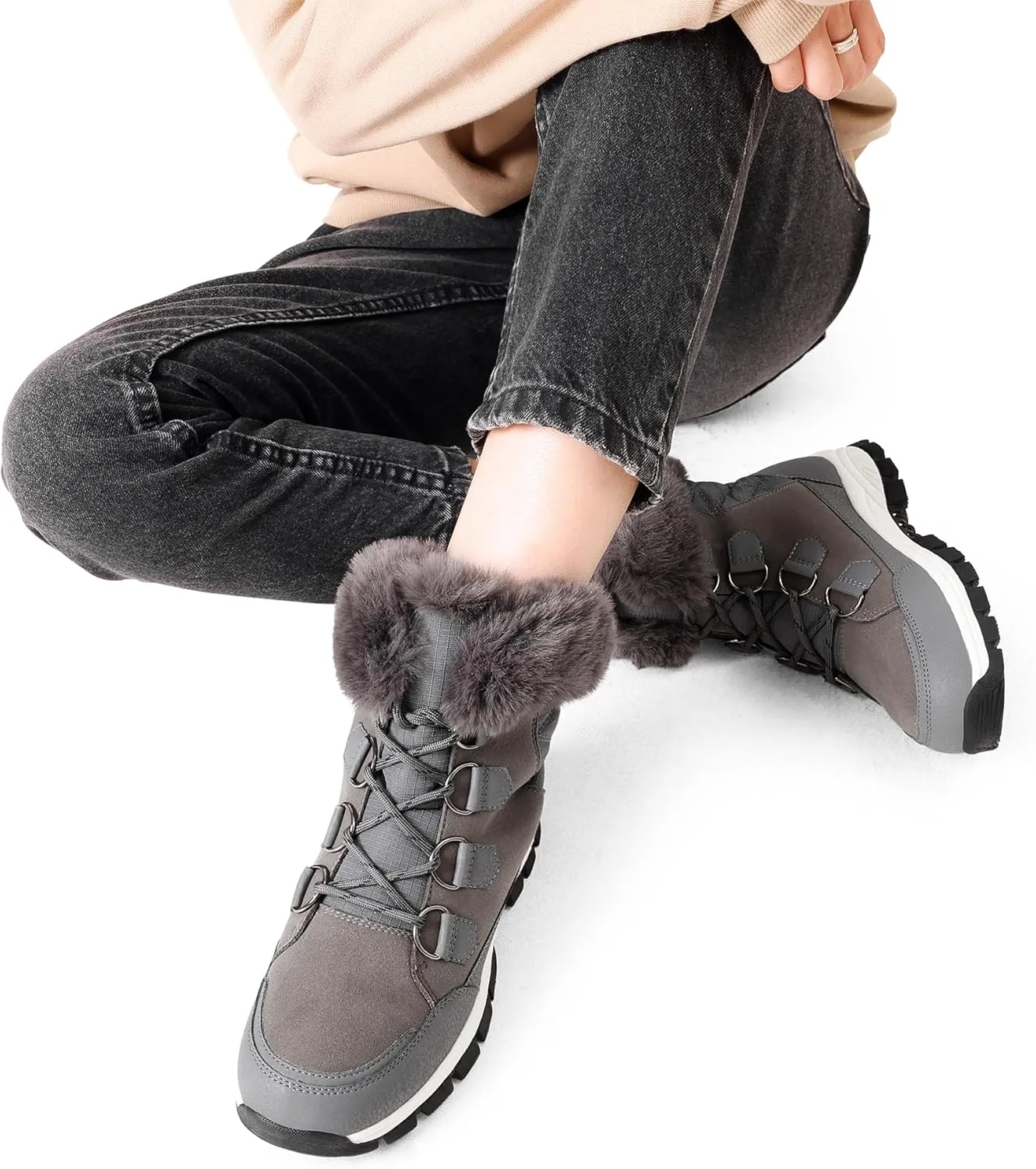 DREAM PAIRS Waterproof Snow Boots for Women, Faux Fur Cozy Warm Insulated Winter Boots Lace Up Mid-Calf Outdoor Shoes for Walking Hiking