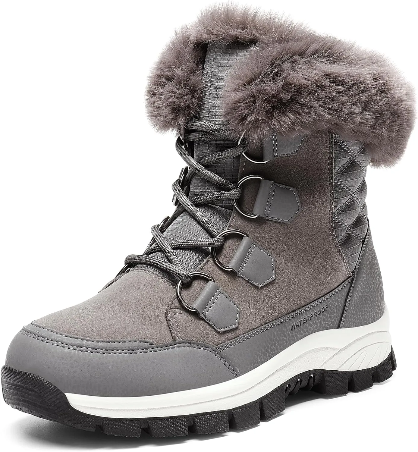 DREAM PAIRS Waterproof Snow Boots for Women, Faux Fur Cozy Warm Insulated Winter Boots Lace Up Mid-Calf Outdoor Shoes for Walking Hiking