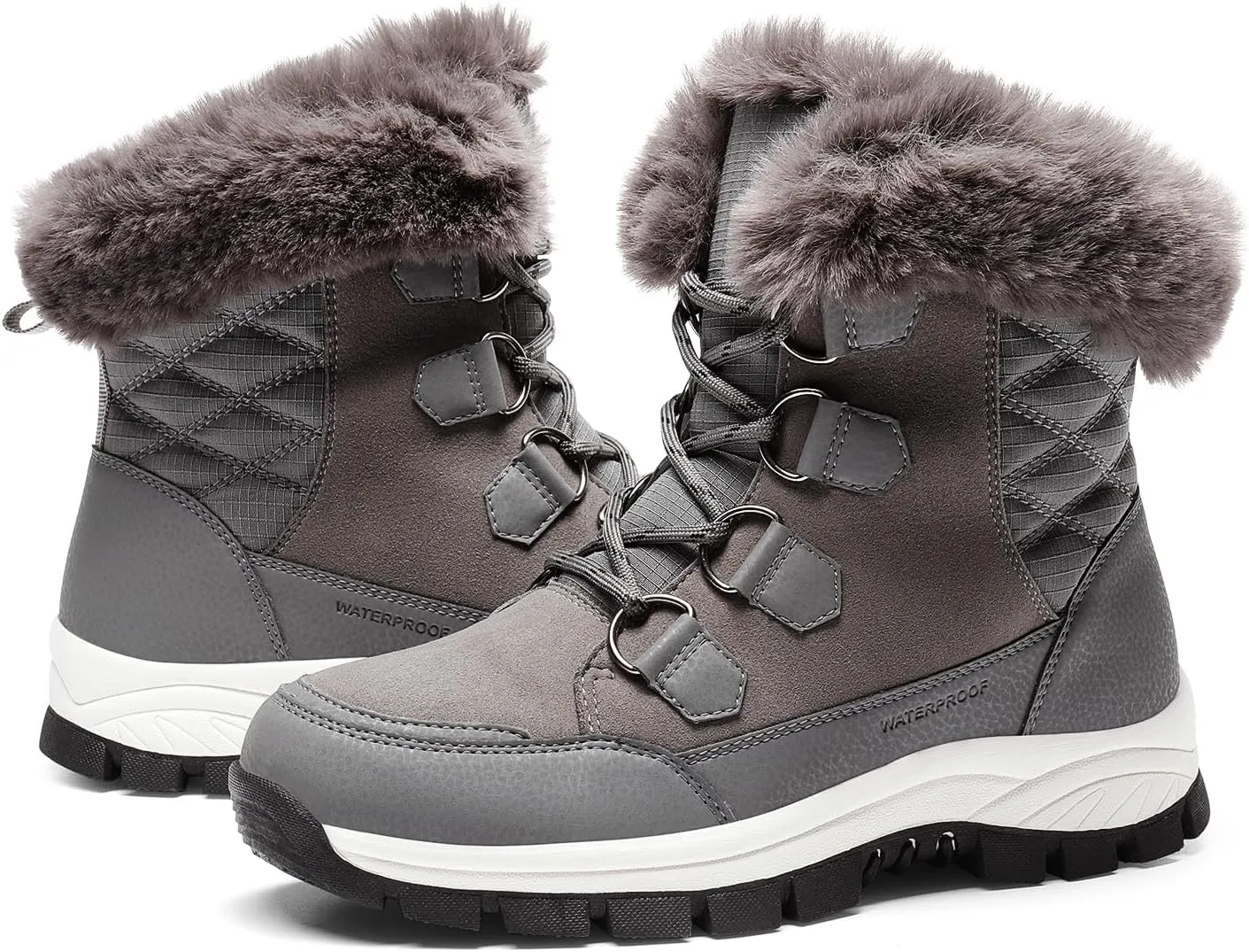 DREAM PAIRS Waterproof Snow Boots for Women, Faux Fur Cozy Warm Insulated Winter Boots Lace Up Mid-Calf Outdoor Shoes for Walking Hiking