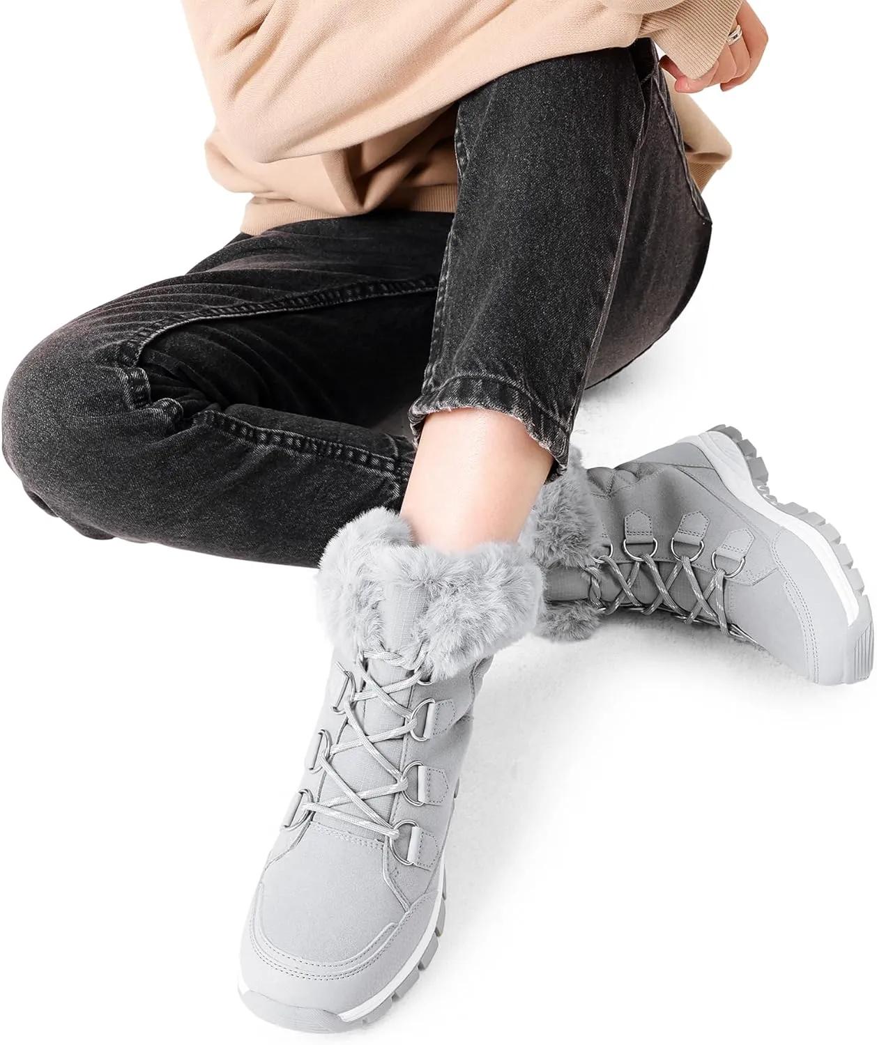 DREAM PAIRS Waterproof Snow Boots for Women, Faux Fur Cozy Warm Insulated Winter Boots Lace Up Mid-Calf Outdoor Shoes for Walking Hiking