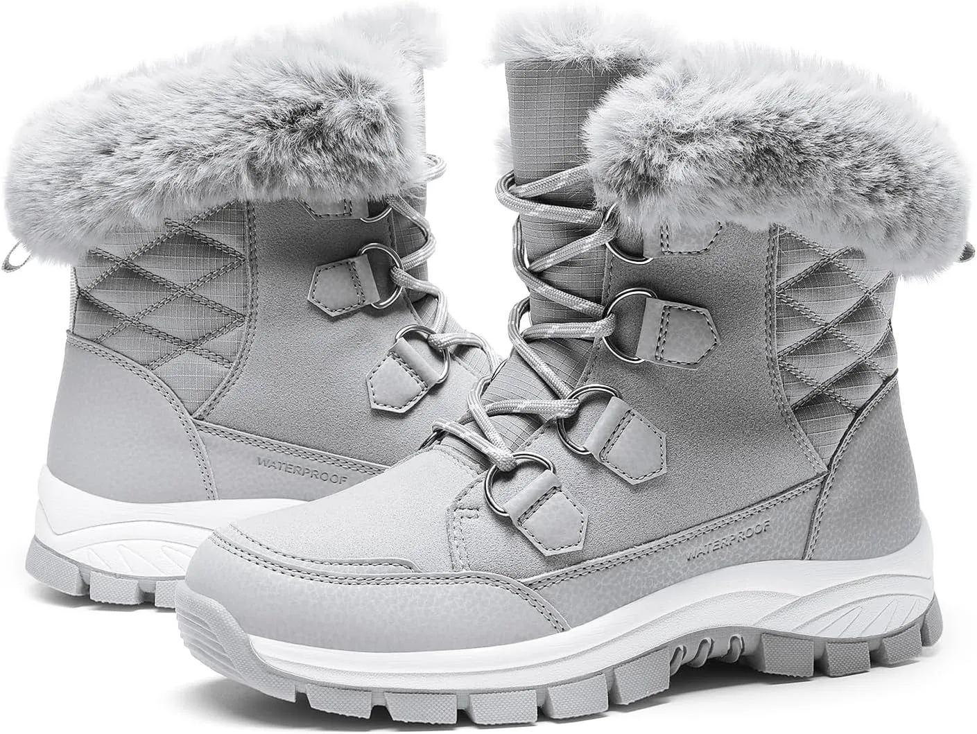 DREAM PAIRS Waterproof Snow Boots for Women, Faux Fur Cozy Warm Insulated Winter Boots Lace Up Mid-Calf Outdoor Shoes for Walking Hiking