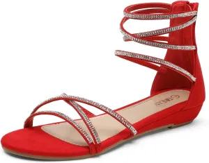 DREAM PAIRS Women's Ankle Strap Flat Sandals Summer Dressy Strappy Gladiator Rhinestones Sandals
