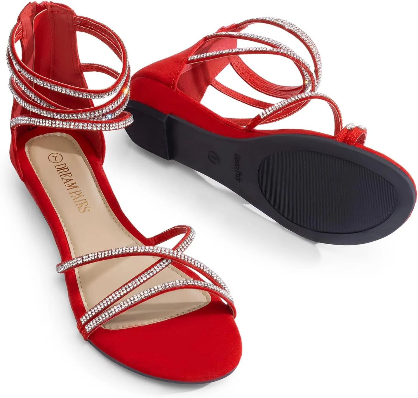 DREAM PAIRS Women's Ankle Strap Flat Sandals Summer Dressy Strappy Gladiator Rhinestones Sandals