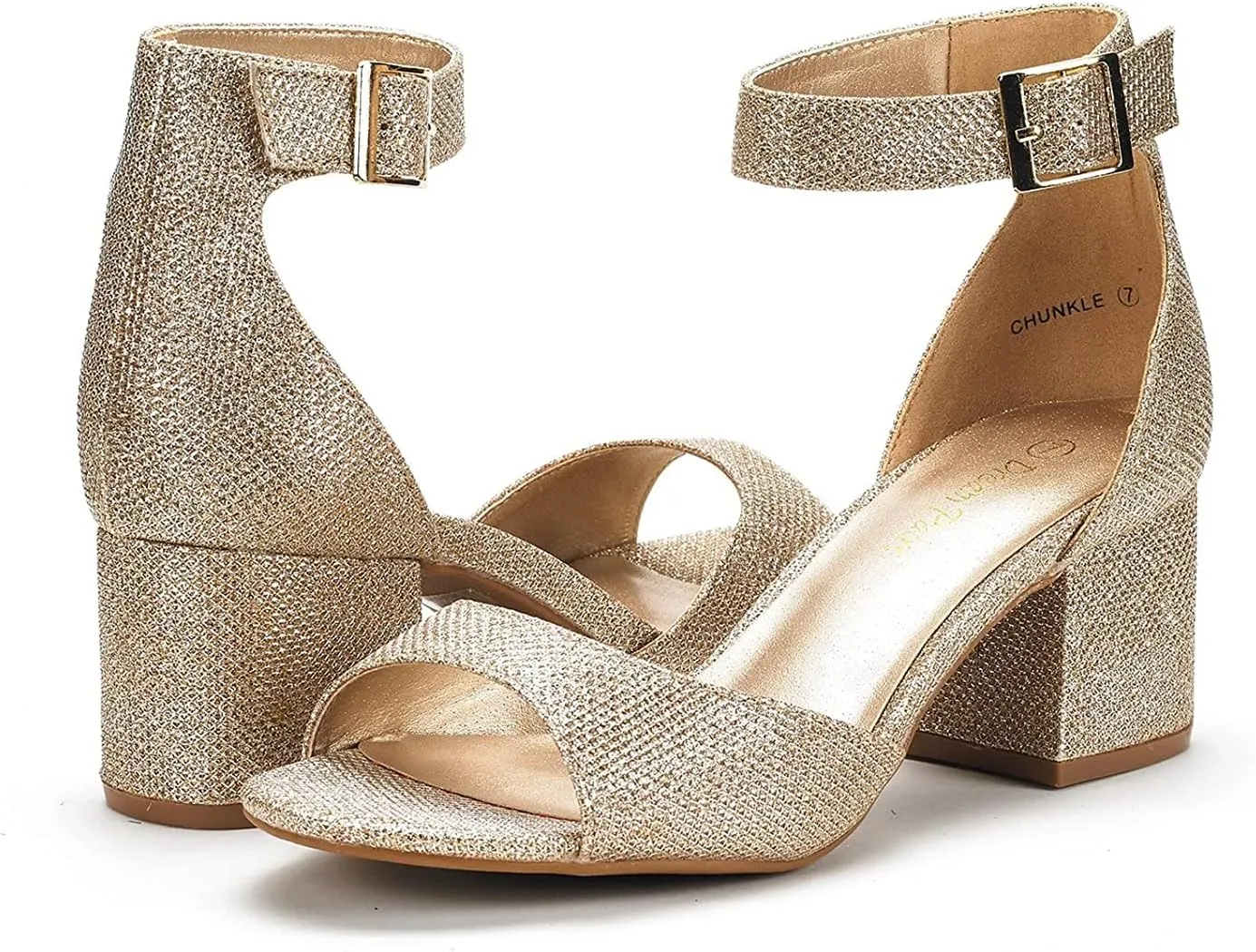 DREAM PAIRS Womens Chunkle Low Heel Pump Ankle Strap Dress Sandal
