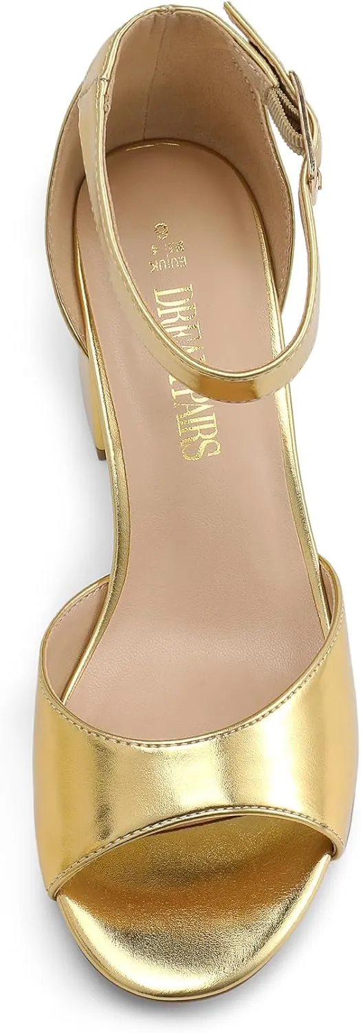 DREAM PAIRS Womens Chunkle Low Heel Pump Ankle Strap Dress Sandal