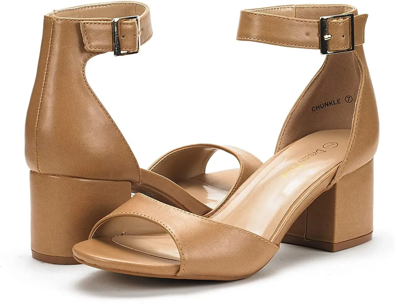 DREAM PAIRS Womens Chunkle Low Heel Pump Ankle Strap Dress Sandal