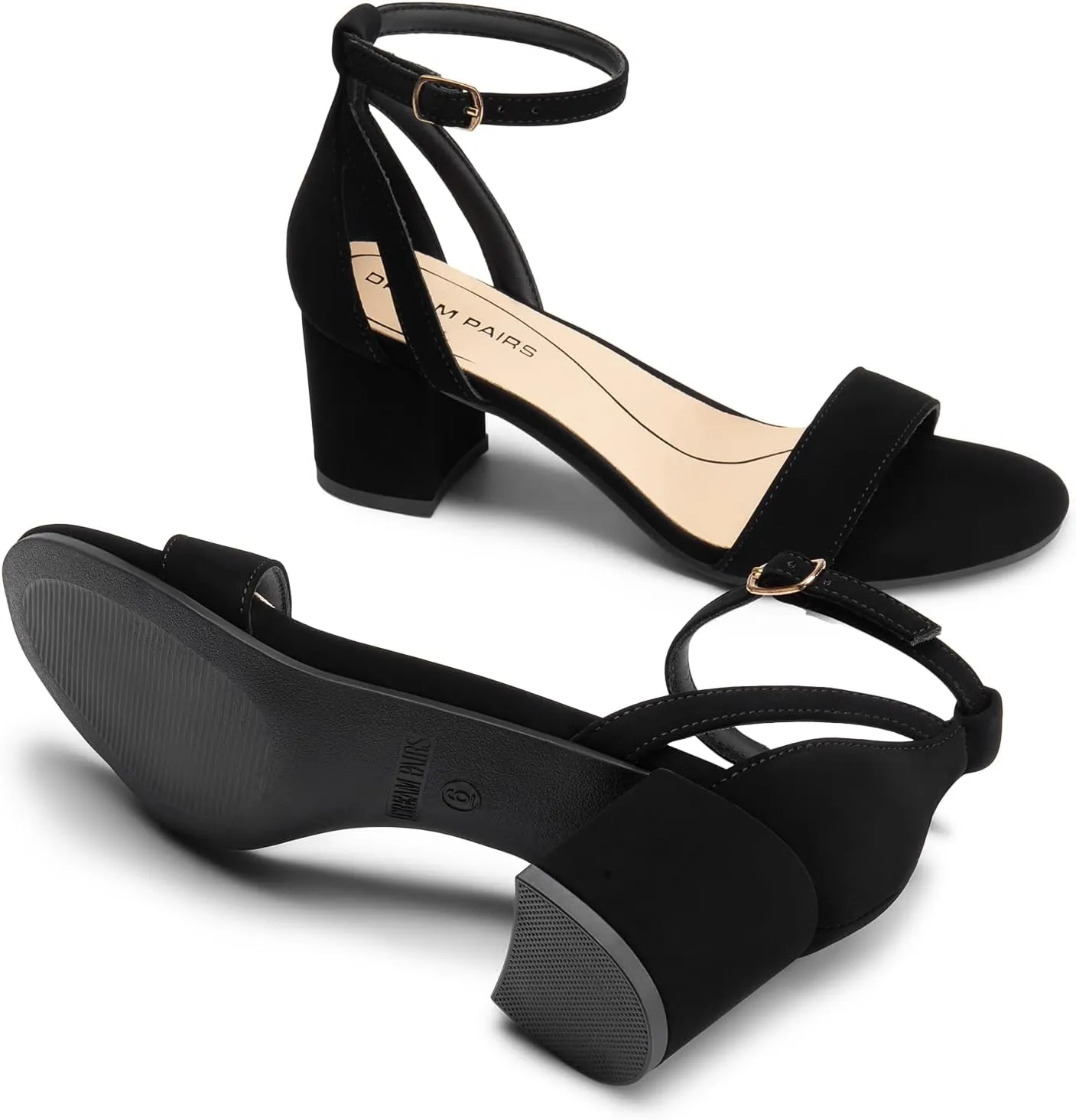 DREAM PAIRS Women's Chunky Low Heels Open Round Toe Ankle Strap Block Heels Party Dress Wedding Sandals