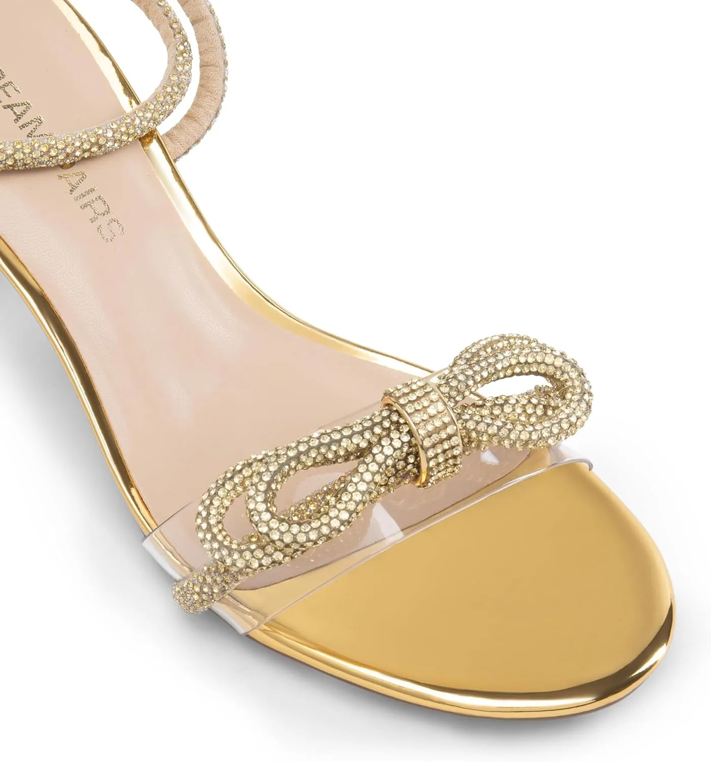 DREAM PAIRS Women's Double Bowknots Crystal Sandals Low Chunky Heels Clear Slingback Dress Shoes for Wedding Bridal Party