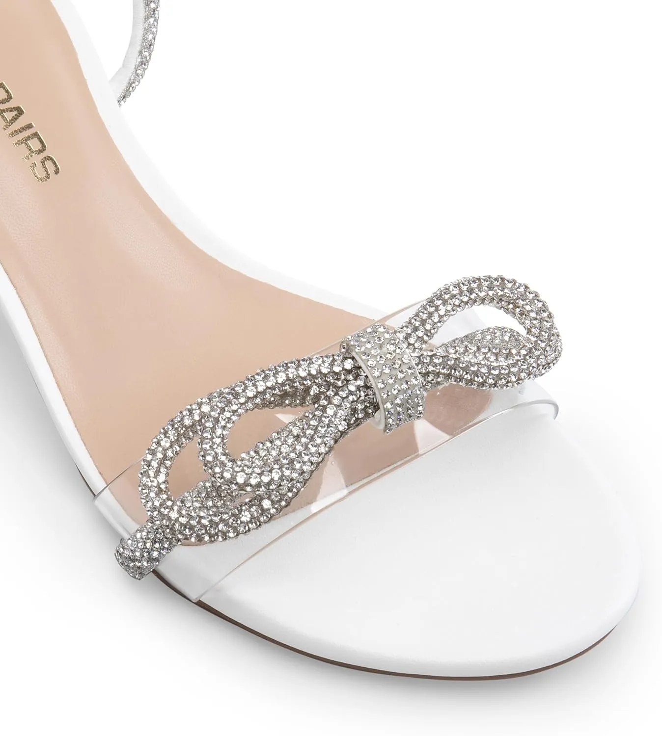 DREAM PAIRS Women's Double Bowknots Crystal Sandals Low Chunky Heels Clear Slingback Dress Shoes for Wedding Bridal Party