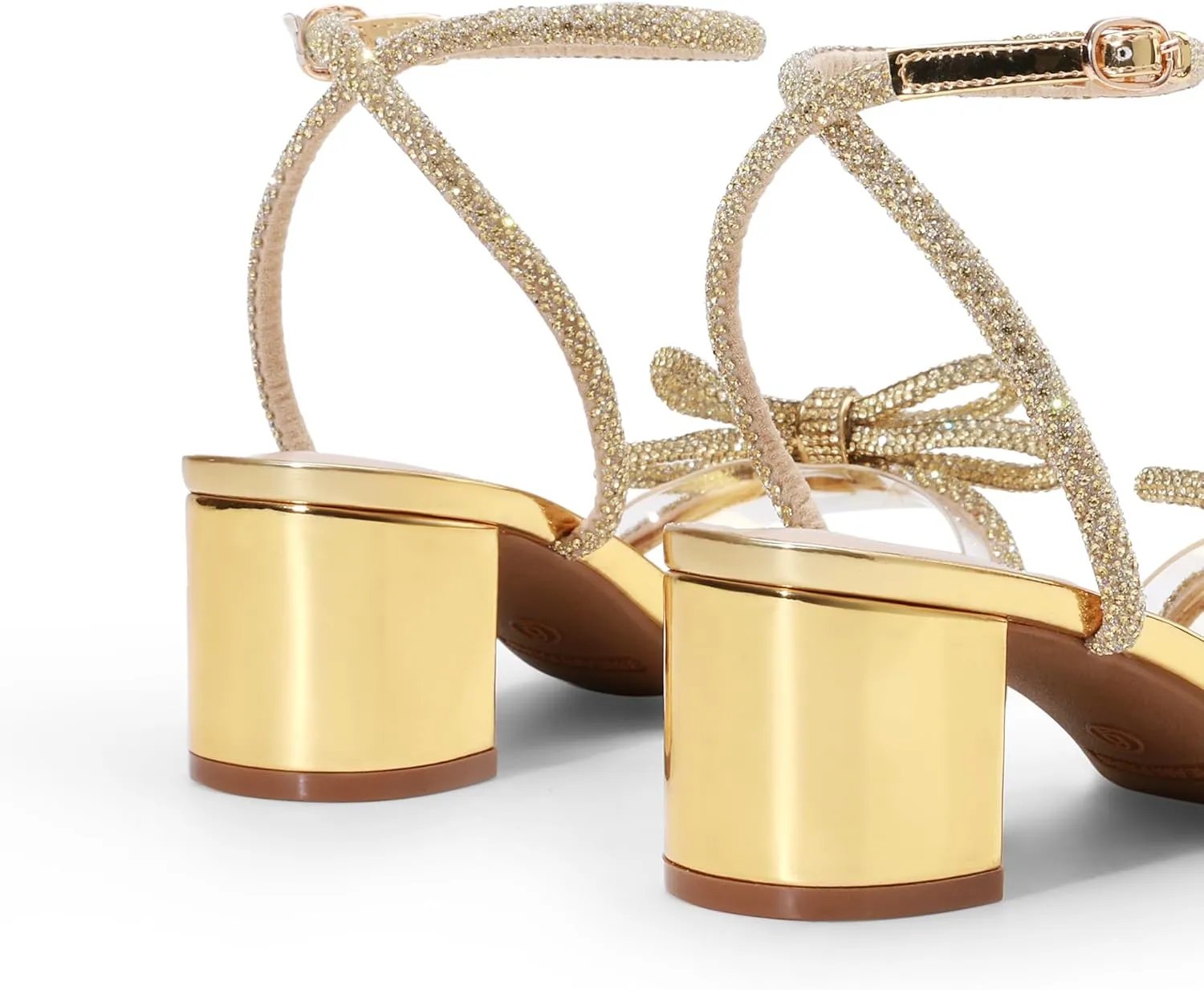 DREAM PAIRS Women's Double Bowknots Crystal Sandals Low Chunky Heels Clear Slingback Dress Shoes for Wedding Bridal Party
