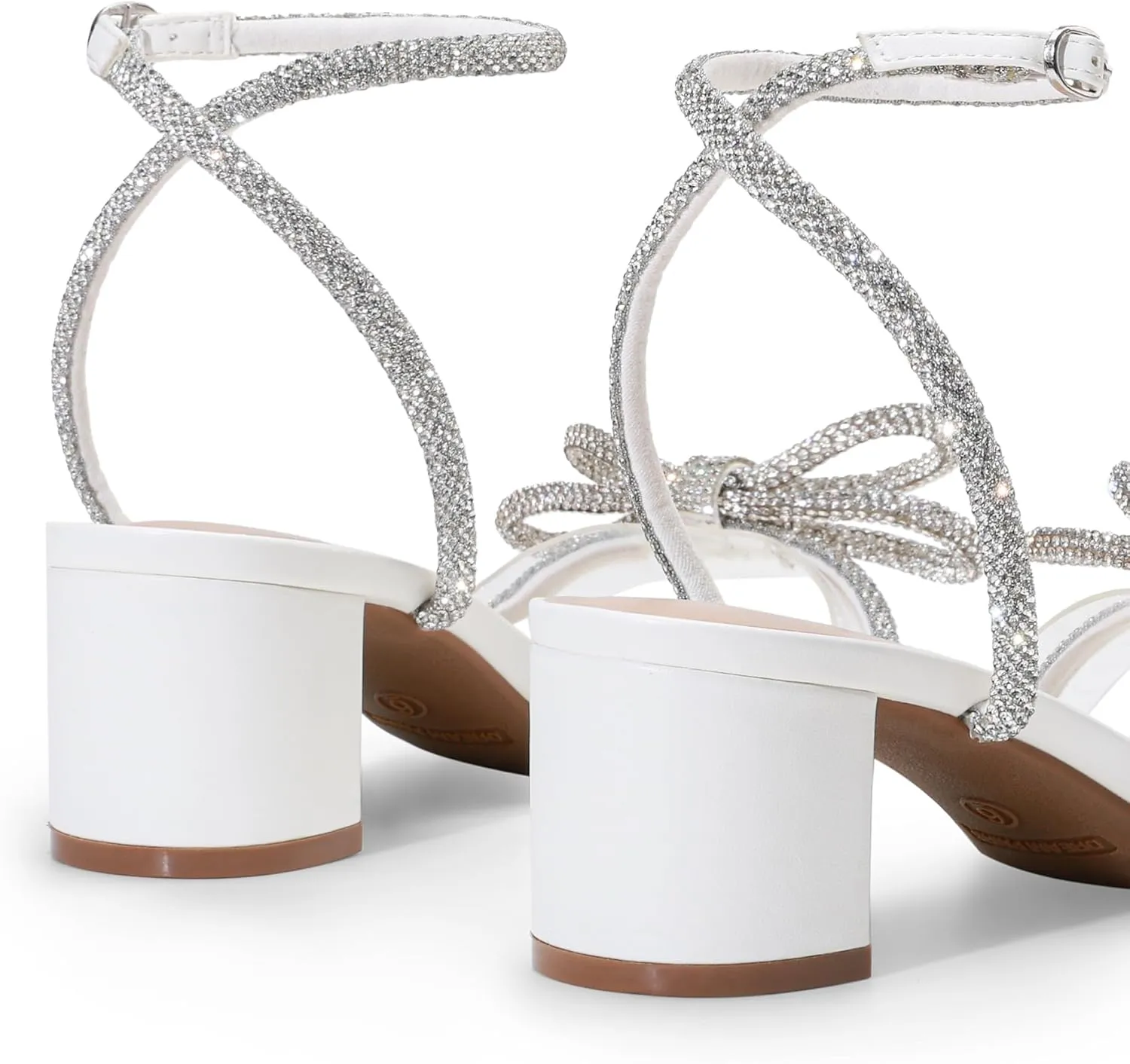 DREAM PAIRS Women's Double Bowknots Crystal Sandals Low Chunky Heels Clear Slingback Dress Shoes for Wedding Bridal Party