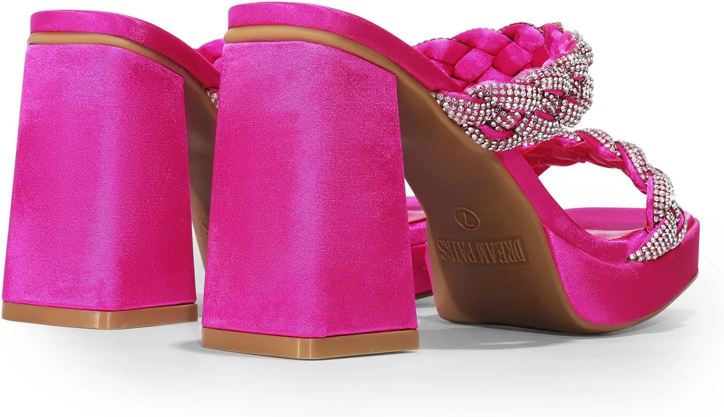 DREAM PAIRS Women's Rhinestone Braided Strap Heels