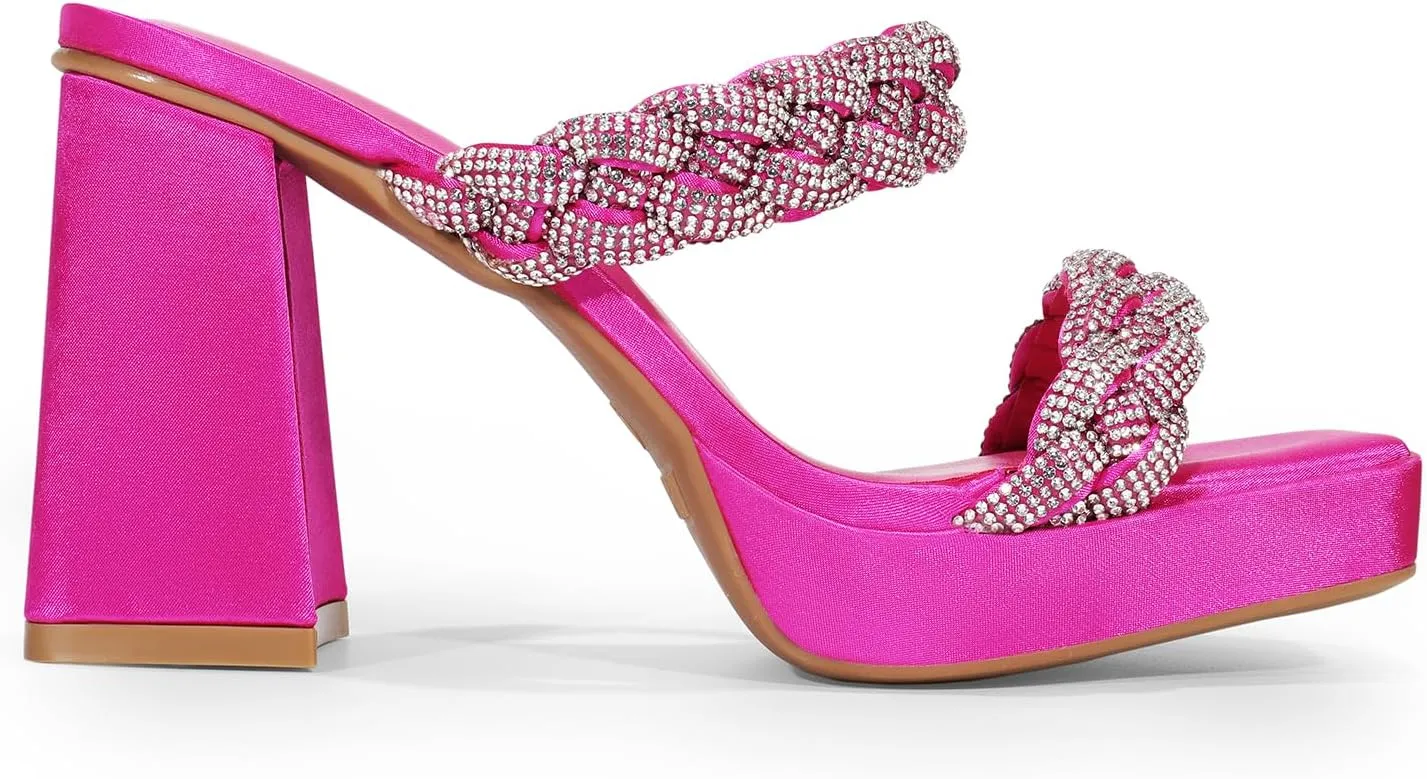 DREAM PAIRS Women's Rhinestone Braided Strap Heels