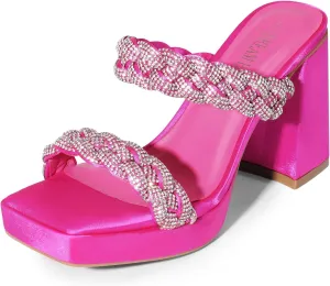 DREAM PAIRS Women's Rhinestone Braided Strap Heels