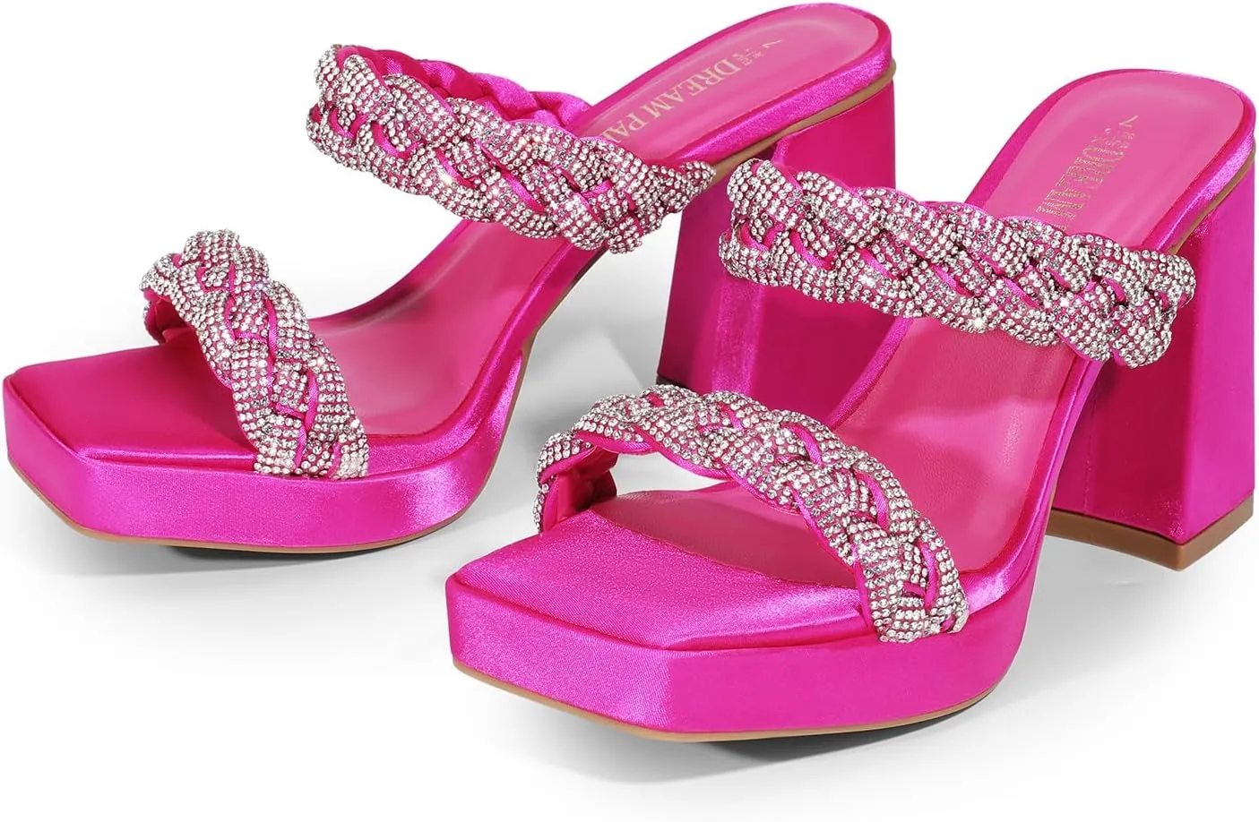 DREAM PAIRS Women's Rhinestone Braided Strap Heels