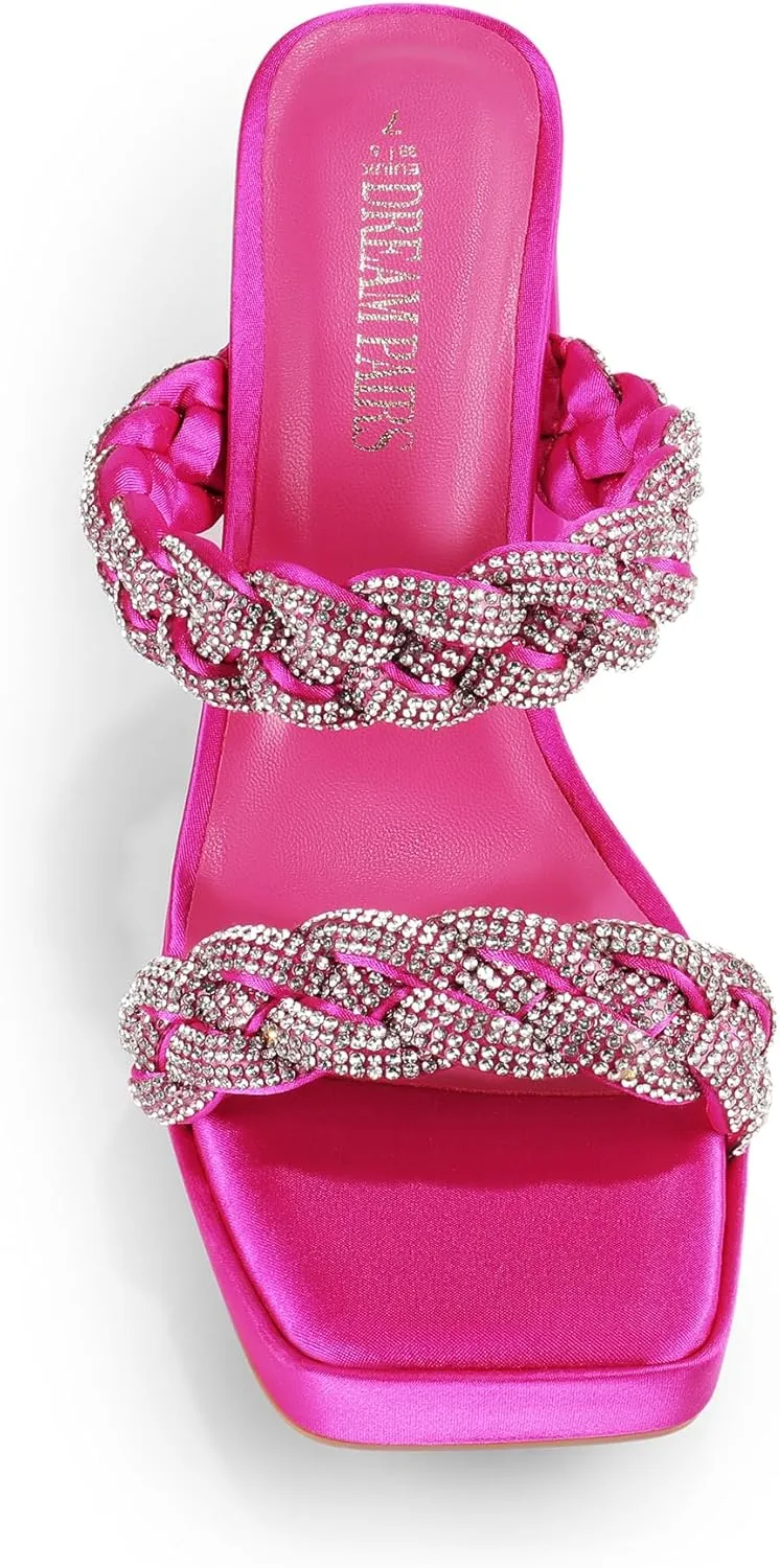 DREAM PAIRS Women's Rhinestone Braided Strap Heels