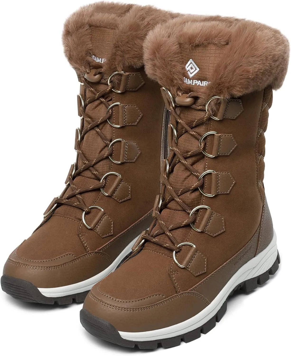 DREAM PAIRS Women's Waterproof Winter Snow Boots, Warm Comfortable Faux Fur Insulated Non-Slip Outdoor Lace-Up Florin Mid Calf Booties