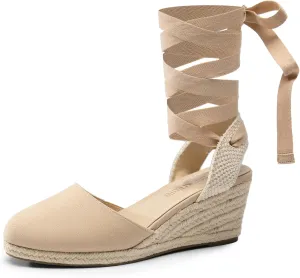 DREAM PAIRS Women's Wedge Sandals Platform Close Toe Espadrilles Strappy Lace Up Sandals Cute Fashion Comfortable Dressy Beach Vocation Summer Shoes