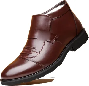 Dress Shoes for Men Men's Leather Winter Boots Thermal Cowhide Ankle Shoes with Plush Lining Stylish Black Footwear for Cold Weather