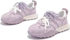 Dual Lace Retro Sneakers - Y2K Chunky Platform Cute Shoes for Women & Girls, Comfy Casual Trainers for City Walk, Campus Life, Beach Travel, Back to School, Harajuku Kawaii Minimalist Streetwear