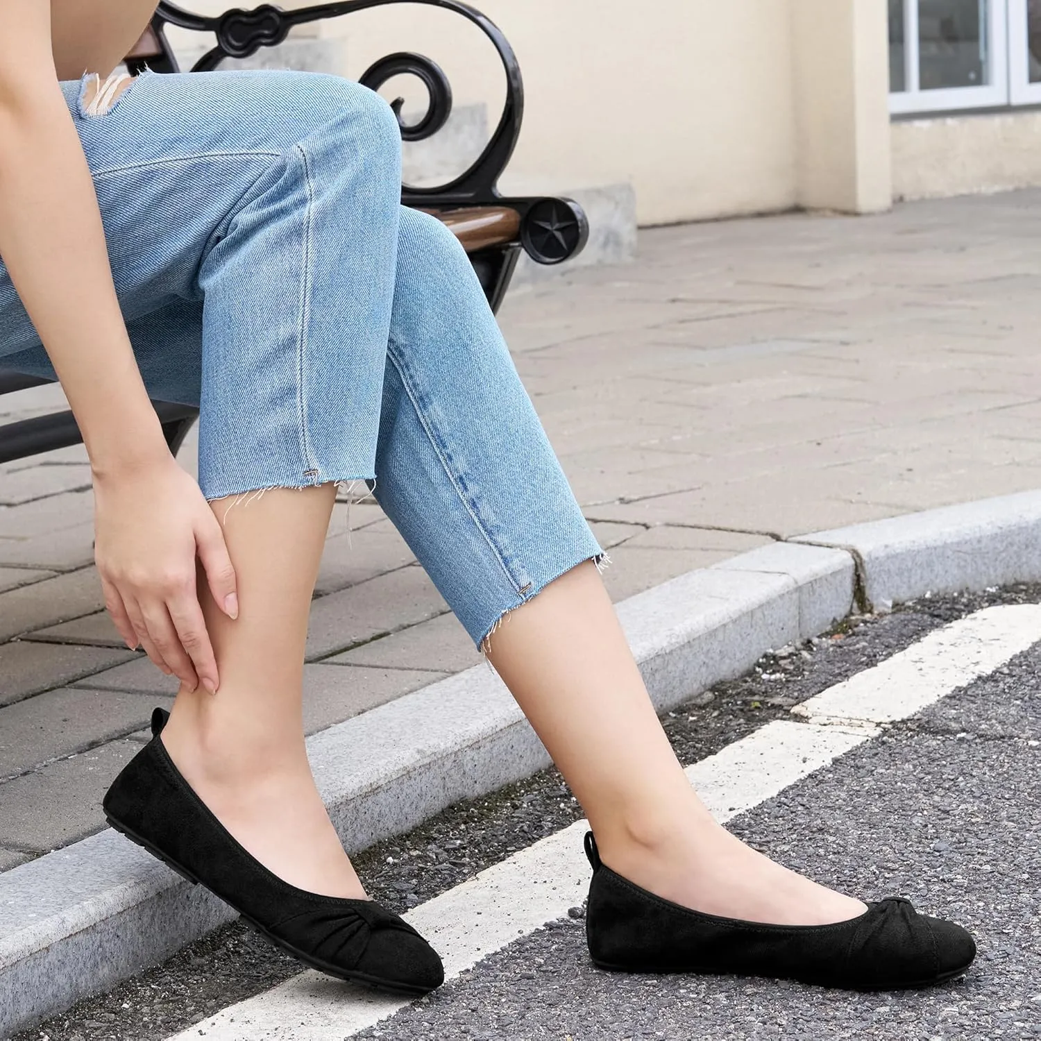 Ecetana Womens Flats Shoes Dressy: Round Toe Bowknot Suede Foldable Comfortable Casual Slip On Ballet Loafers