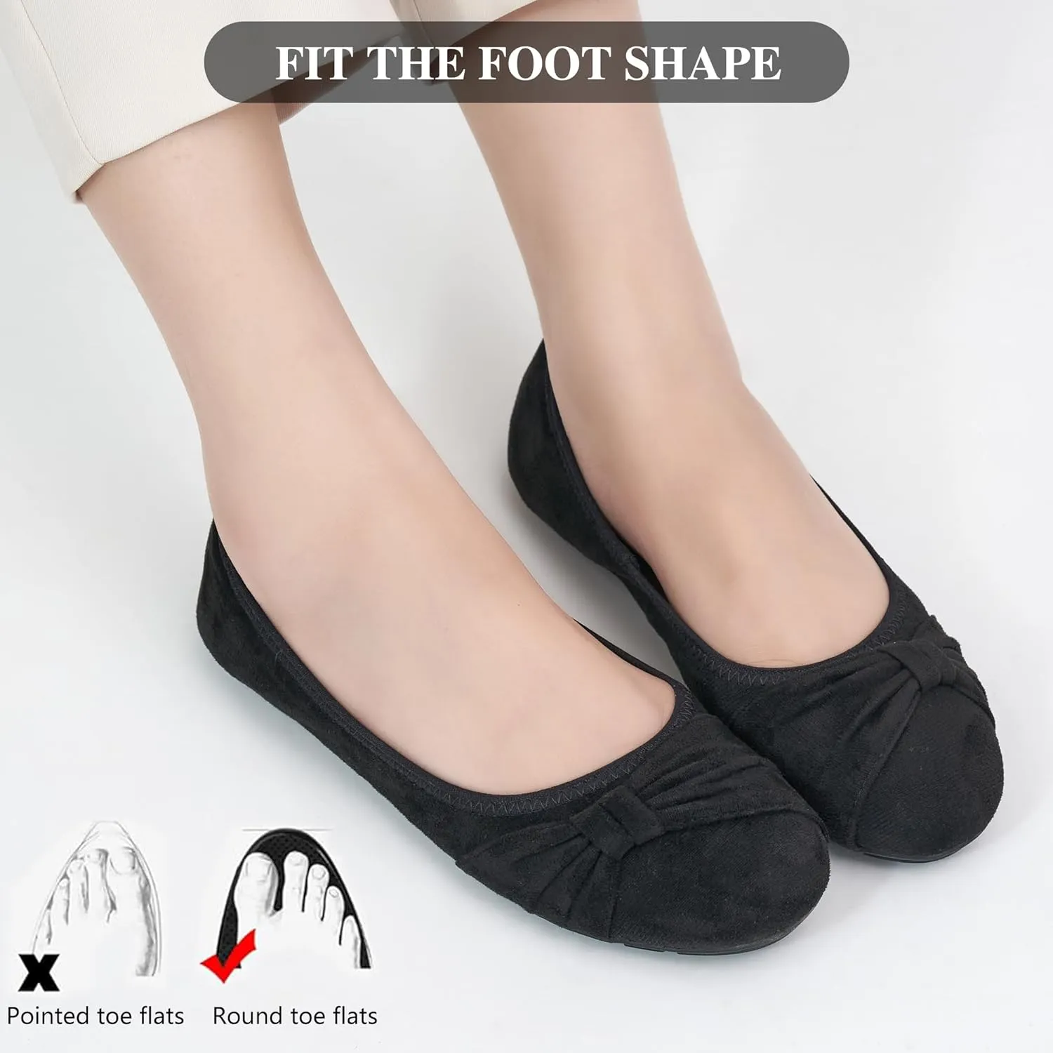 Ecetana Womens Flats Shoes Dressy: Round Toe Bowknot Suede Foldable Comfortable Casual Slip On Ballet Loafers