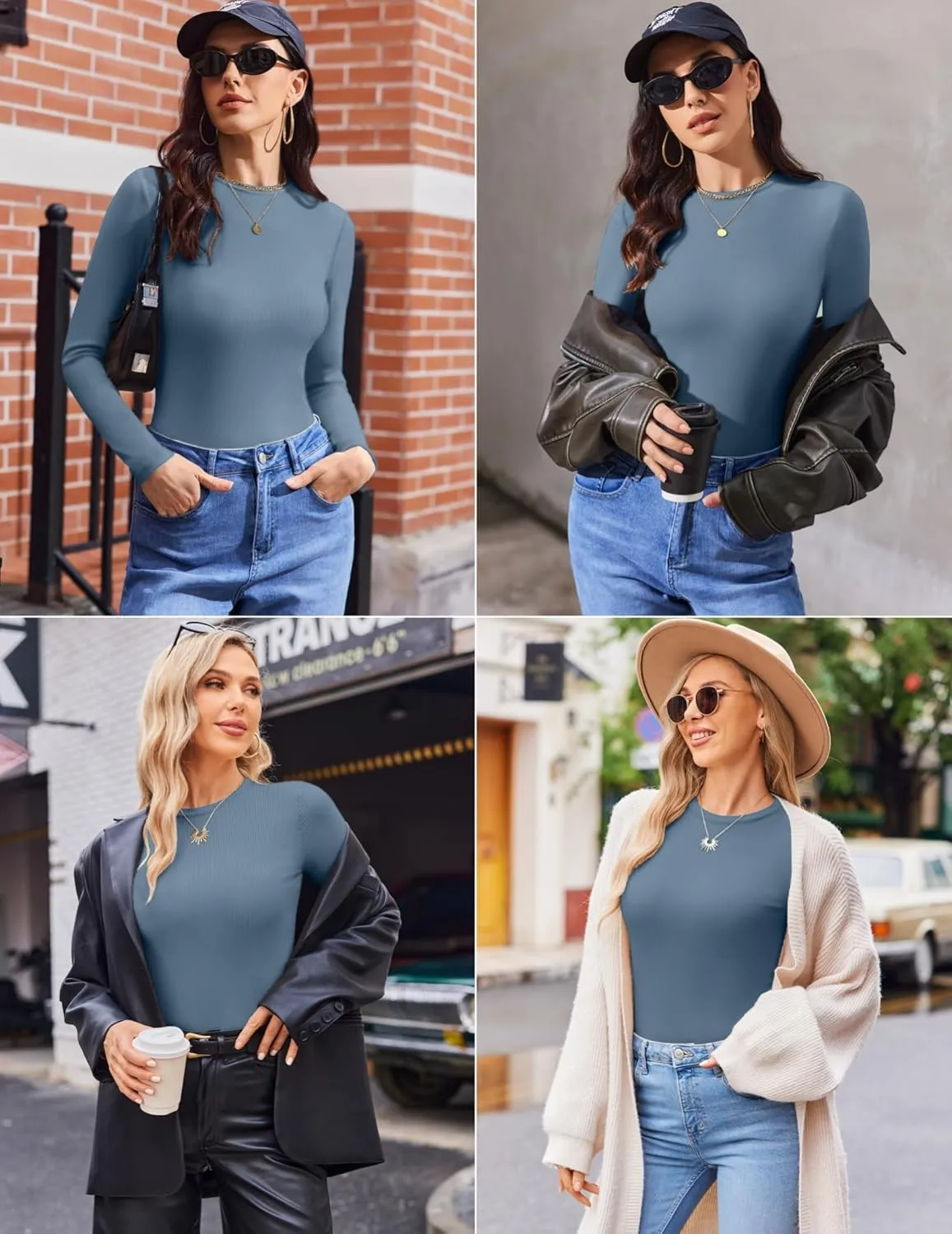 Ekouaer Womens Long Sleeve Shirts Crew Neck Stretchy Fitted Ribbed Tops Basic Base Layer Soft Thermal Undershirts Tee