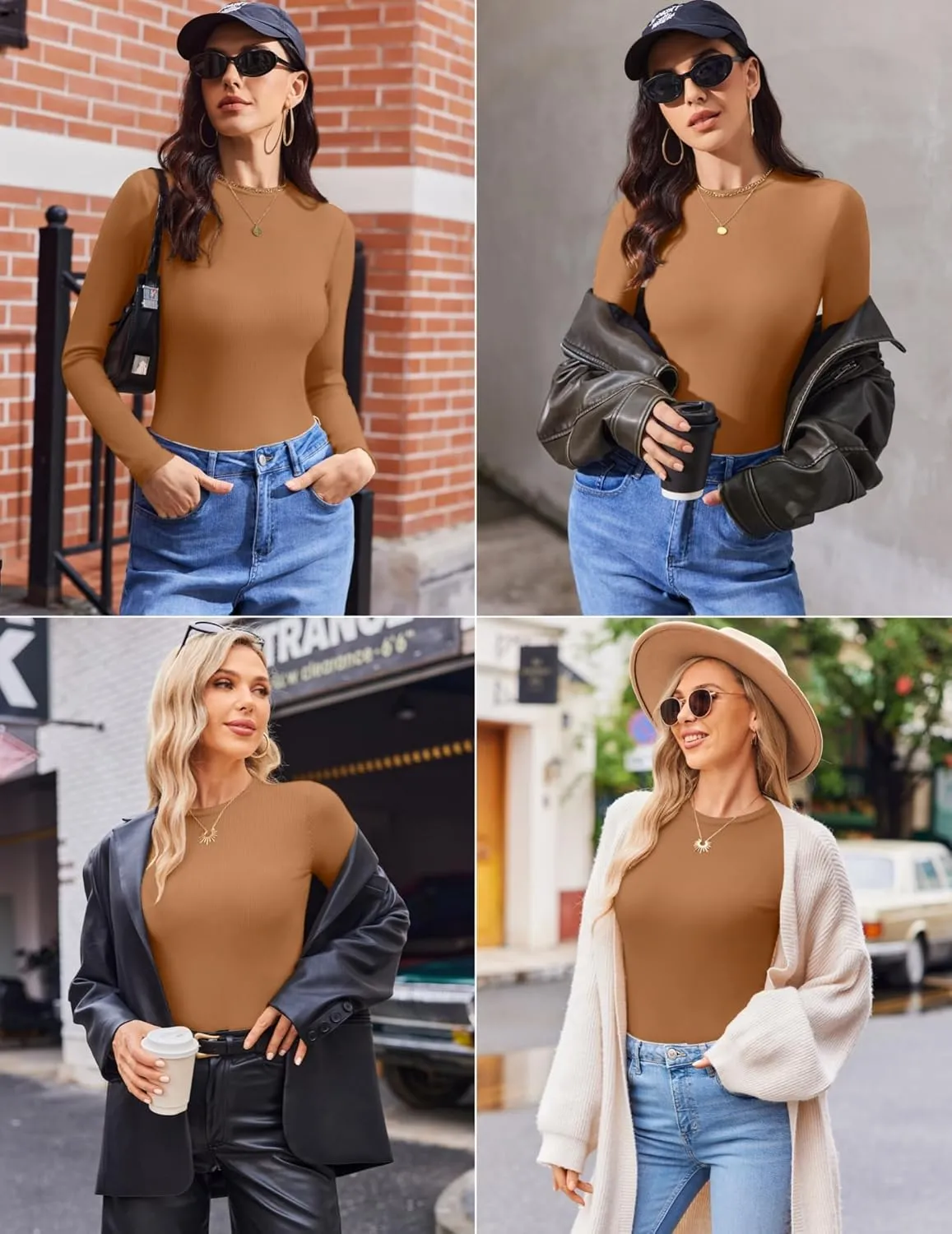 Ekouaer Womens Long Sleeve Shirts Crew Neck Stretchy Fitted Ribbed Tops Basic Base Layer Soft Thermal Undershirts Tee