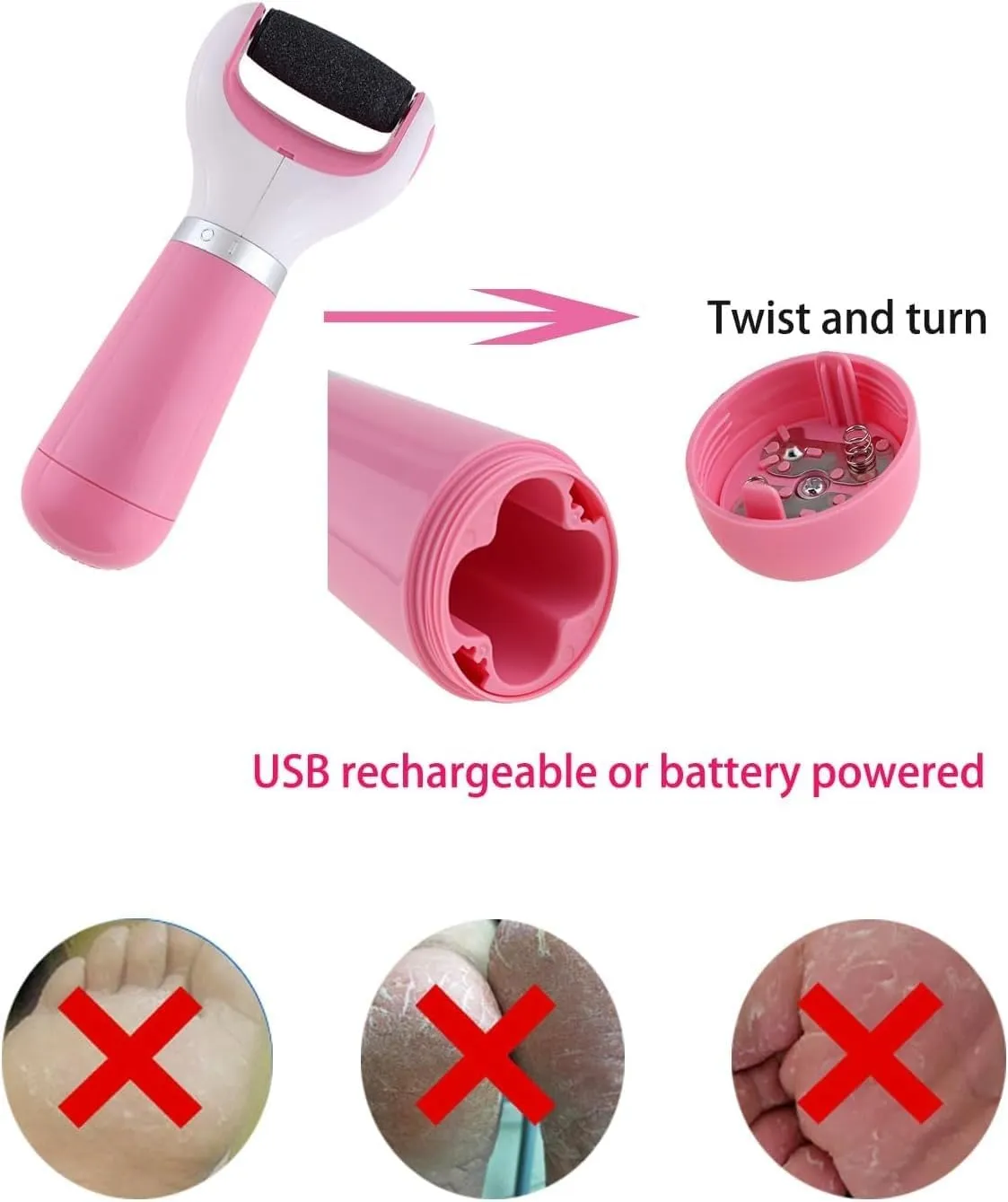 Electric Feet Callus Removers,Portable Electronic Foot File Pedicure Tools, Electric Callus Remover Kit,Professional Pedi Feet Care for Dead (Pink)