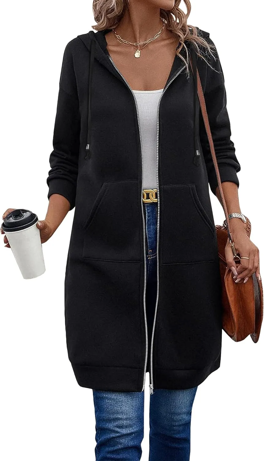 ELESOL Women Casual Zip up Fleece Hoodies Tunic Sweatshirt Long Hoodie Jacket S-XXXL