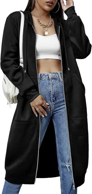 ELESOL Women Casual Zip up Fleece Hoodies Tunic Sweatshirt Long Hoodie Jacket S-XXXL
