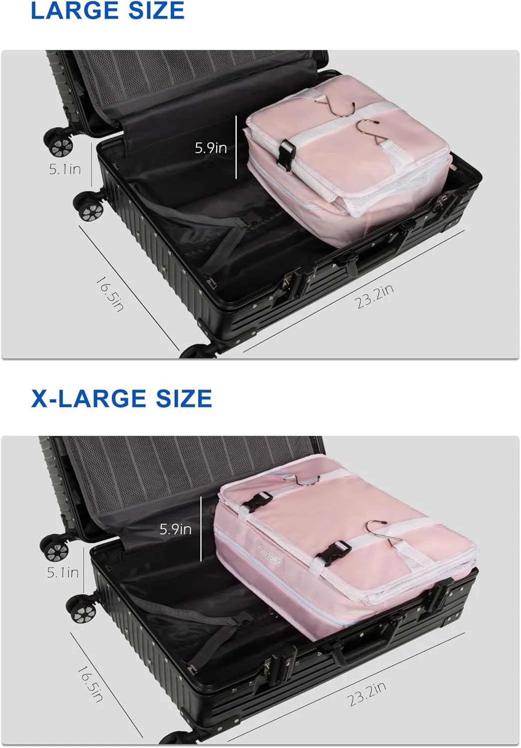 ELEZAY Hanging Packing Cubes Portable Closet Shelves Travel Collapsible Compression Garment Organizer for Carry-on Luggage Suitcase with Breathable Perforated Material Large_11.8 * 11.8 * 24 in, Pink