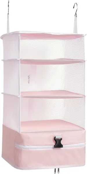 ELEZAY Hanging Packing Cubes Portable Closet Shelves Travel Collapsible Compression Garment Organizer for Carry-on Luggage Suitcase with Breathable Perforated Material Large_11.8 * 11.8 * 24 in, Pink