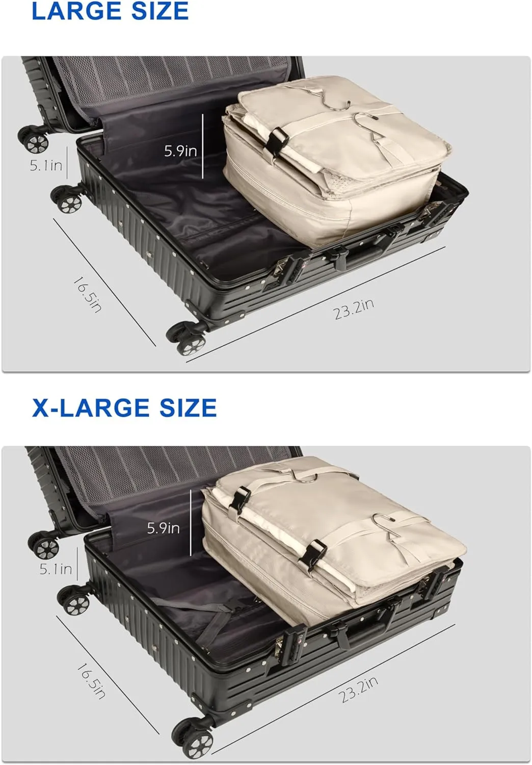 ELEZAY Hanging Packing Cubes Portable Travel Closet Collapsible Compression Clothes Organizer with Built in Shelves for Carry-on Luggage Suitcase Wardrobe Large_11.8 * 11.8 * 24 in, Beige