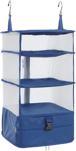 ELEZAY Hanging Packing Cubes Portable Travel Closet Collapsible Compression Clothes Organizer with Built in Shelves for Carry-on Luggage Suitcase Wardrobe Large_11.8 * 11.8 * 24 IN, Blue