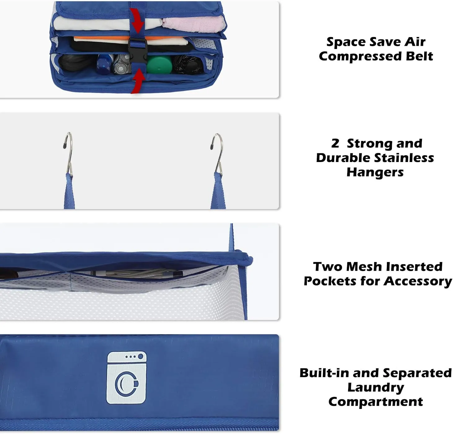 ELEZAY Hanging Packing Cubes Portable Travel Closet Collapsible Compression Clothes Organizer with Built in Shelves for Carry-on Luggage Suitcase Wardrobe Large_11.8 * 11.8 * 24 IN, Blue