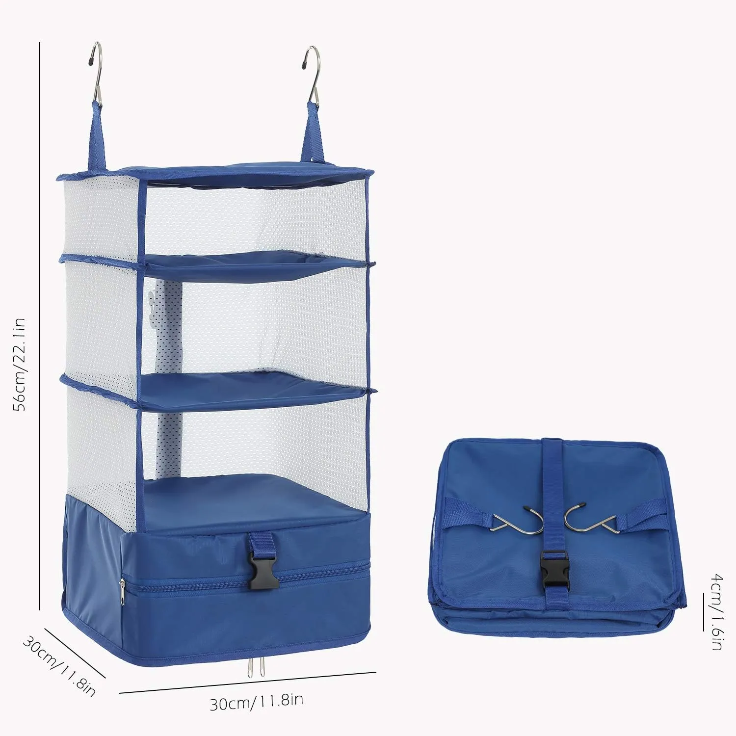 ELEZAY Hanging Packing Cubes Portable Travel Closet Collapsible Compression Clothes Organizer with Built in Shelves for Carry-on Luggage Suitcase Wardrobe Large_11.8 * 11.8 * 24 IN, Blue