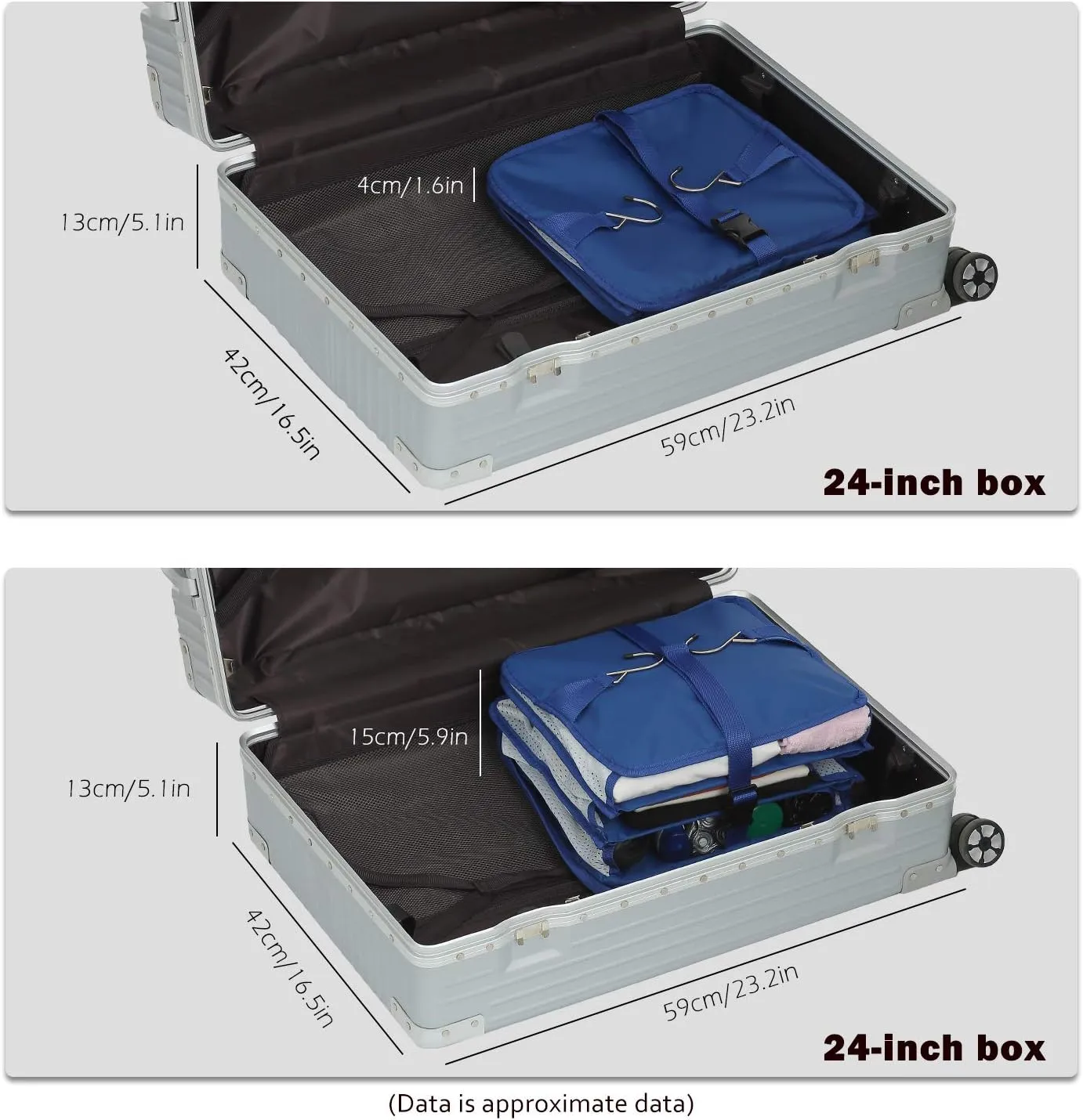 ELEZAY Hanging Packing Cubes Portable Travel Closet Collapsible Compression Clothes Organizer with Built in Shelves for Carry-on Luggage Suitcase Wardrobe Large_11.8 * 11.8 * 24 IN, Blue