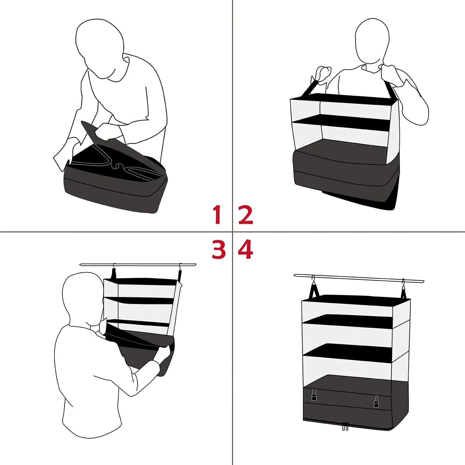 ELEZAY Hanging Packing Cubes Portable Travel Closet Collapsible Compression Clothes Organizer with Built in Shelves for Carry-on Luggage Suitcase Wardrobe Large_11.8 * 11.8 * 24 IN, Blue
