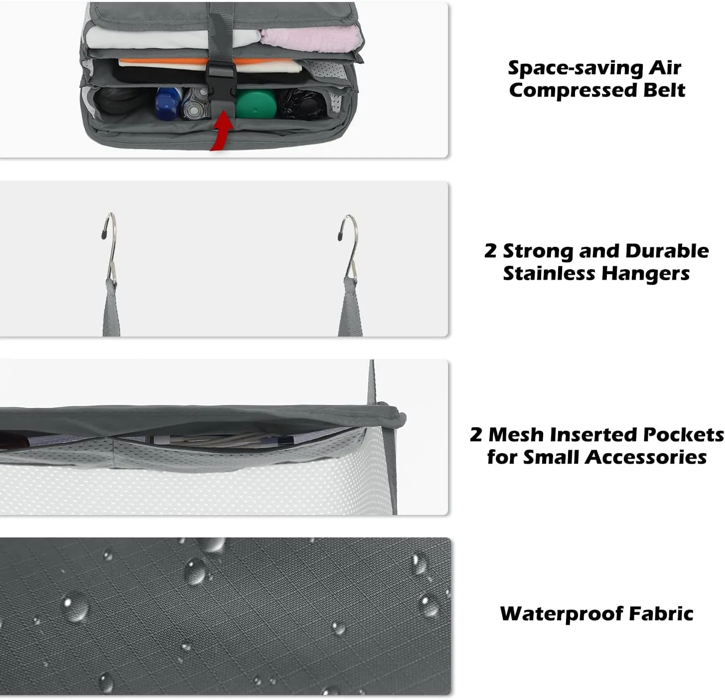 ELEZAY Hanging Packing Cubes Portable Travel Closet Collapsible Compression Clothes Organizer with Built in Shelves for Carry-on Luggage Suitcase Wardrobe Large_11.8 * 11.8 * 24 in, Grey