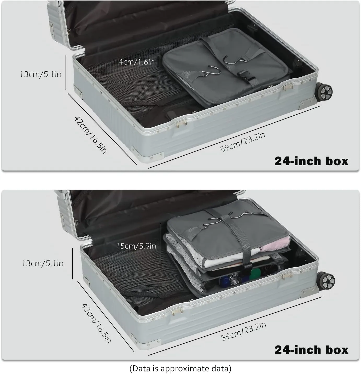 ELEZAY Hanging Packing Cubes Portable Travel Closet Collapsible Compression Clothes Organizer with Built in Shelves for Carry-on Luggage Suitcase Wardrobe Large_11.8 * 11.8 * 24 in, Grey