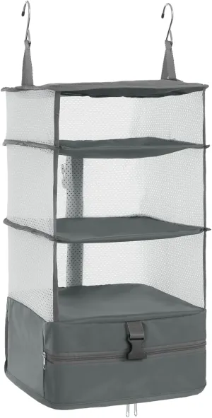 ELEZAY Hanging Packing Cubes Portable Travel Closet Collapsible Compression Clothes Organizer with Built in Shelves for Carry-on Luggage Suitcase Wardrobe Large_11.8 * 11.8 * 24 in, Grey