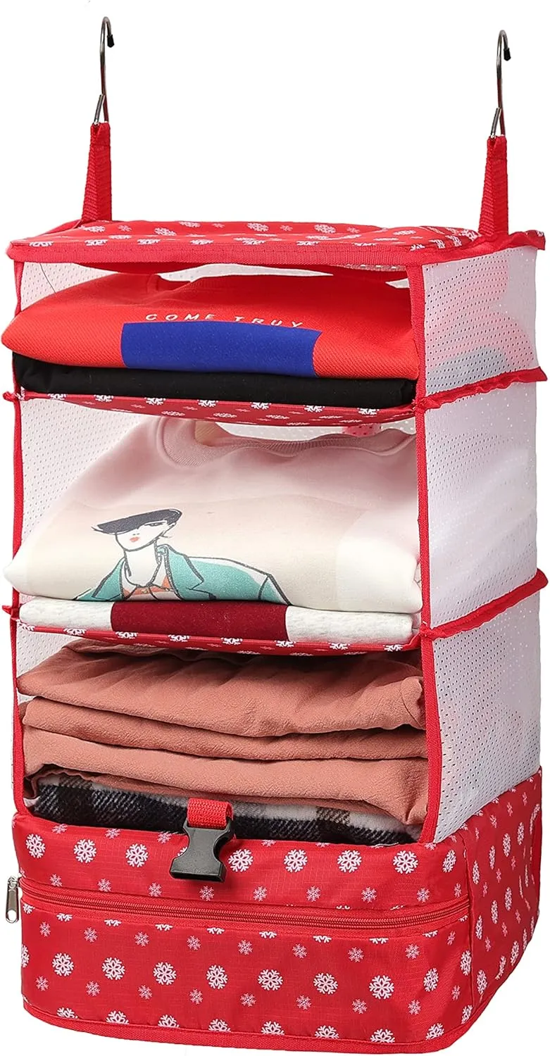 ELEZAY Hanging Packing Cubes Portable Travel Closet Collapsible Compression Clothes Organizer with Built in Shelves for Carry-on Luggage Suitcase Wardrobe Large_11.8 * 11.8 * 24 IN, Snow