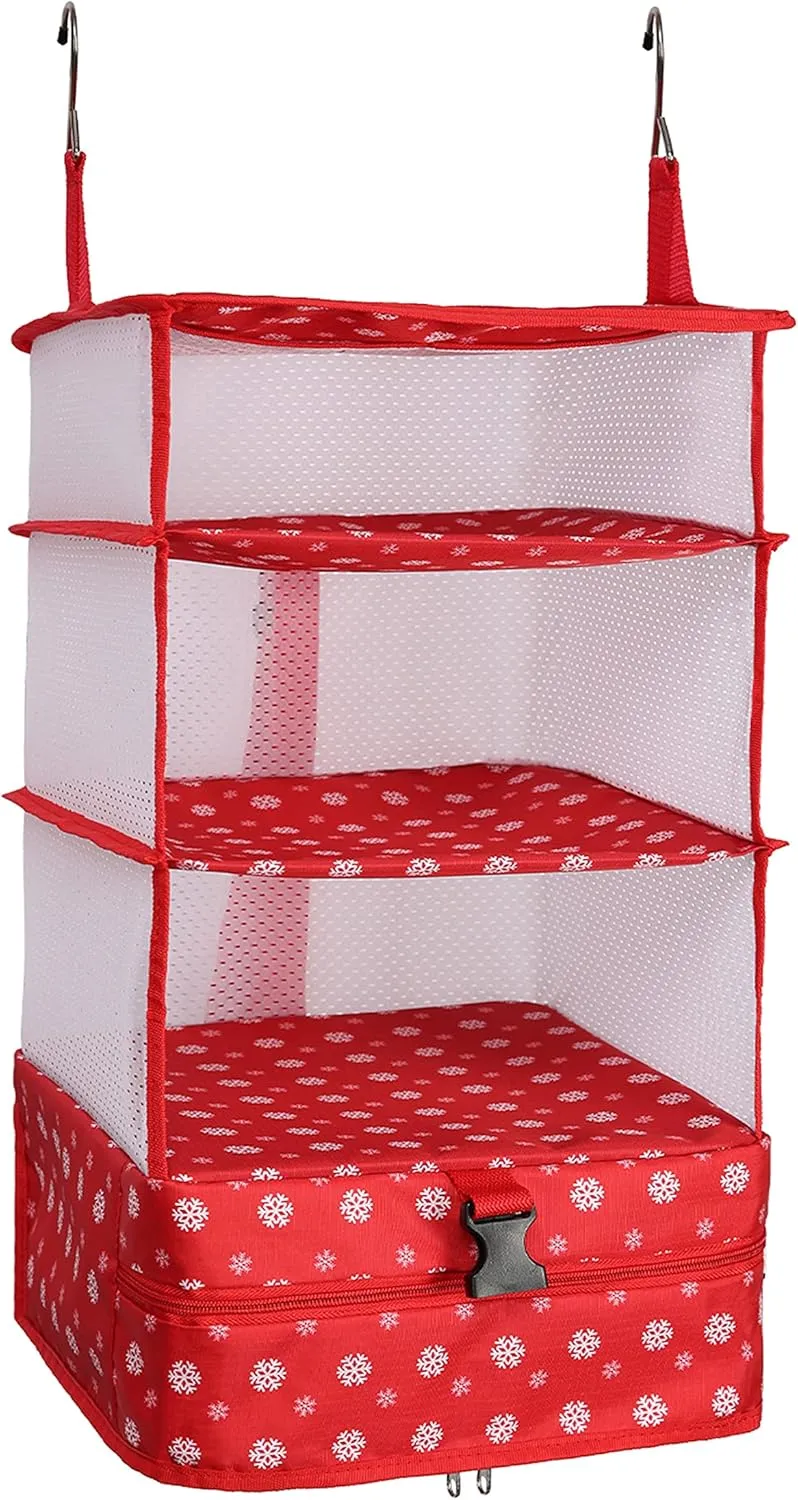 ELEZAY Hanging Packing Cubes Portable Travel Closet Collapsible Compression Clothes Organizer with Built in Shelves for Carry-on Luggage Suitcase Wardrobe Large_11.8 * 11.8 * 24 IN, Snow