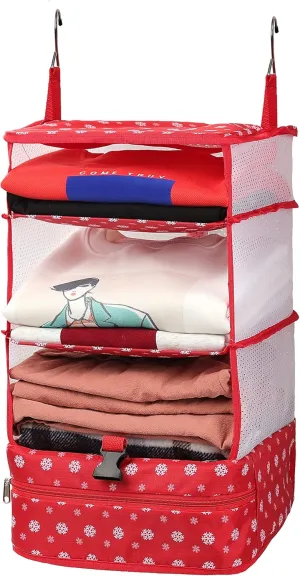ELEZAY Hanging Packing Cubes Portable Travel Closet Collapsible Compression Clothes Organizer with Built in Shelves for Carry-on Luggage Suitcase Wardrobe Large_11.8 * 11.8 * 24 IN, Snow