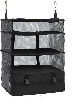 ELEZAY Hanging Packing Cubes Portable Travel Closet Collapsible Compression Clothes Organizer with Built in Shelves for Carry-on Luggage Suitcase Wardrobe X-Large_17.1 * 11.8 * 24.4 IN, Black