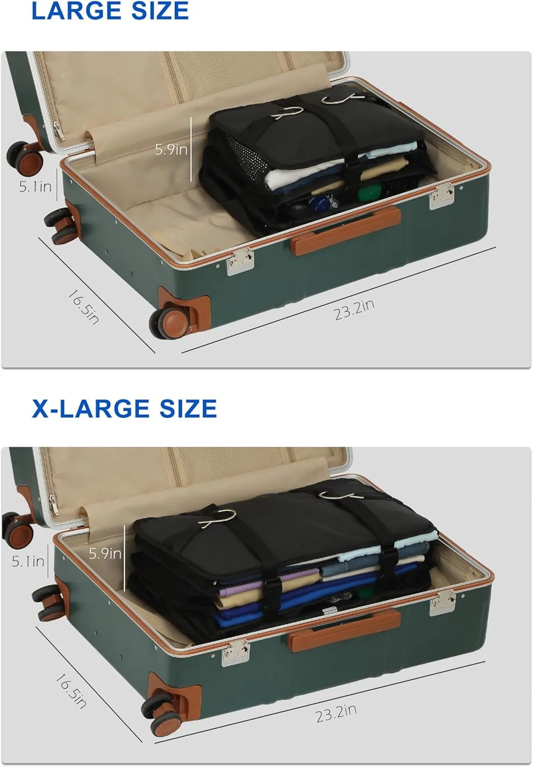 ELEZAY Hanging Packing Cubes Portable Travel Closet Collapsible Compression Clothes Organizer with Built in Shelves for Carry-on Luggage Suitcase Wardrobe X-Large_17.1 * 11.8 * 24.4 IN, Black